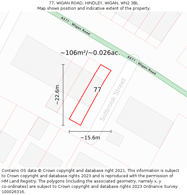 77, WIGAN ROAD, HINDLEY, WIGAN, WN2 3BL: Plot and title map