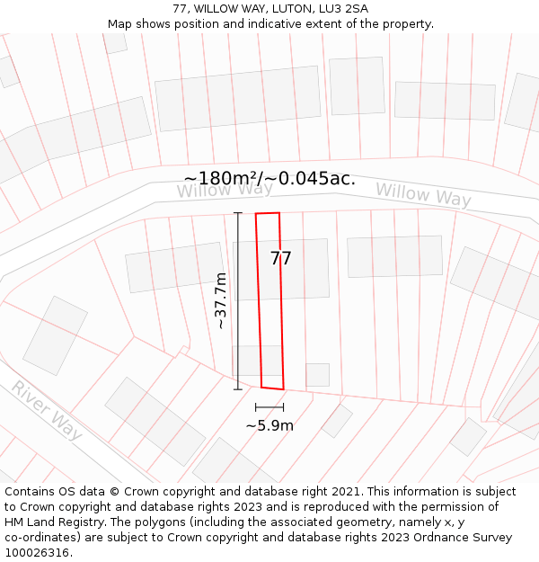 77, WILLOW WAY, LUTON, LU3 2SA: Plot and title map