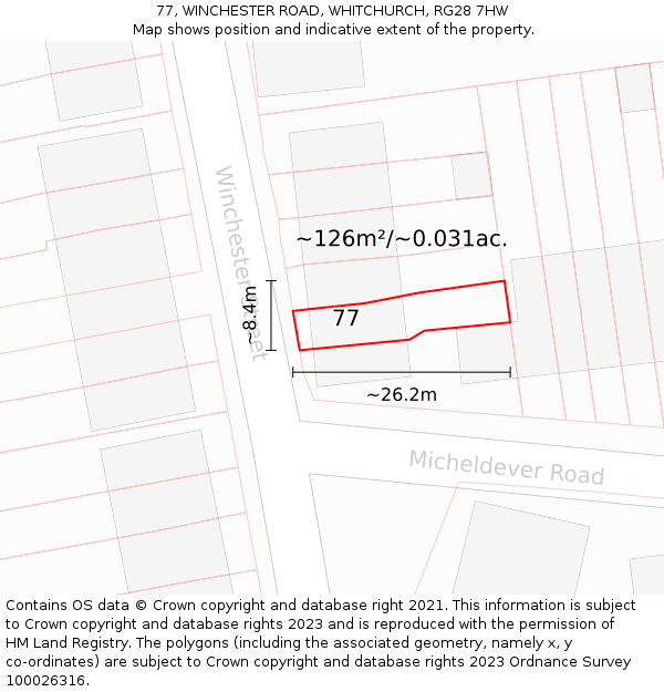 77, WINCHESTER ROAD, WHITCHURCH, RG28 7HW: Plot and title map