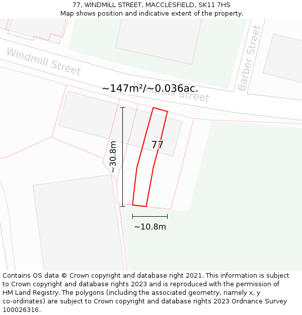 77, WINDMILL STREET, MACCLESFIELD, SK11 7HS: Plot and title map