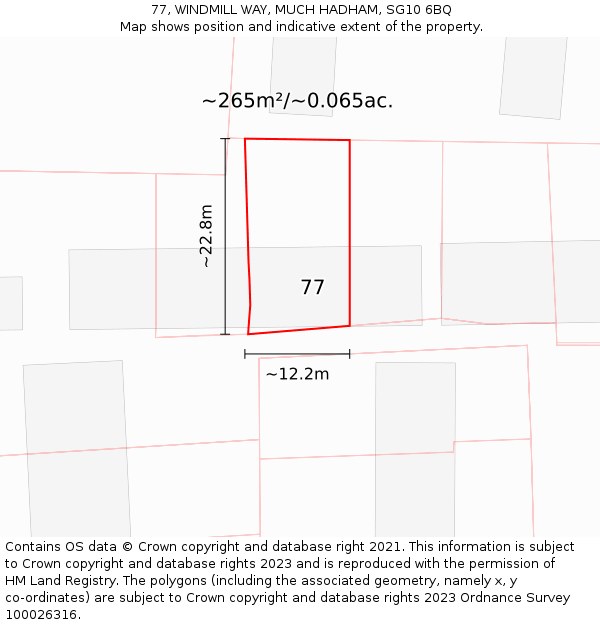 77, WINDMILL WAY, MUCH HADHAM, SG10 6BQ: Plot and title map