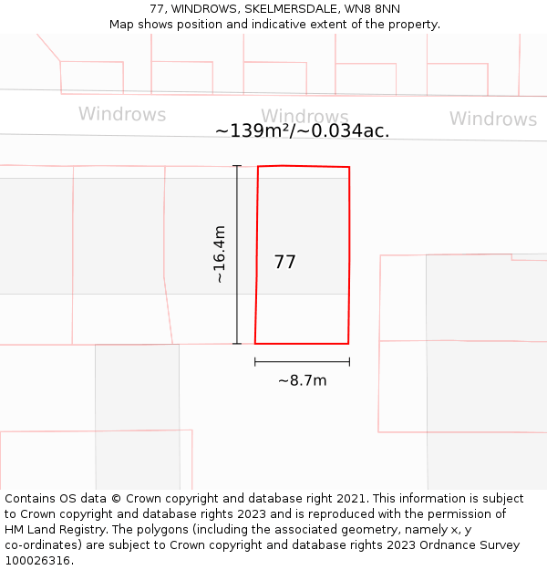 77, WINDROWS, SKELMERSDALE, WN8 8NN: Plot and title map