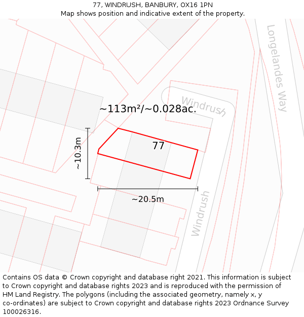77, WINDRUSH, BANBURY, OX16 1PN: Plot and title map