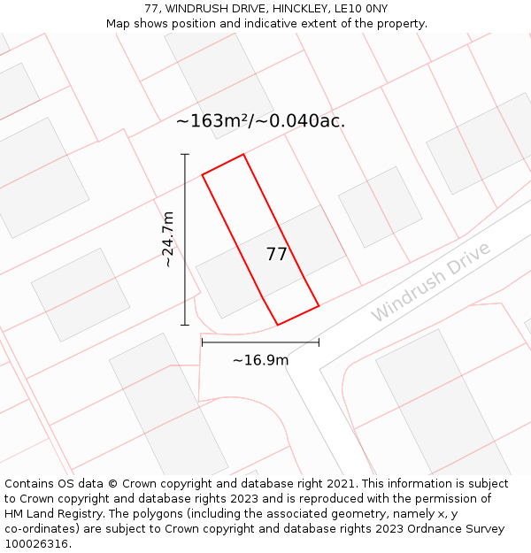 77, WINDRUSH DRIVE, HINCKLEY, LE10 0NY: Plot and title map