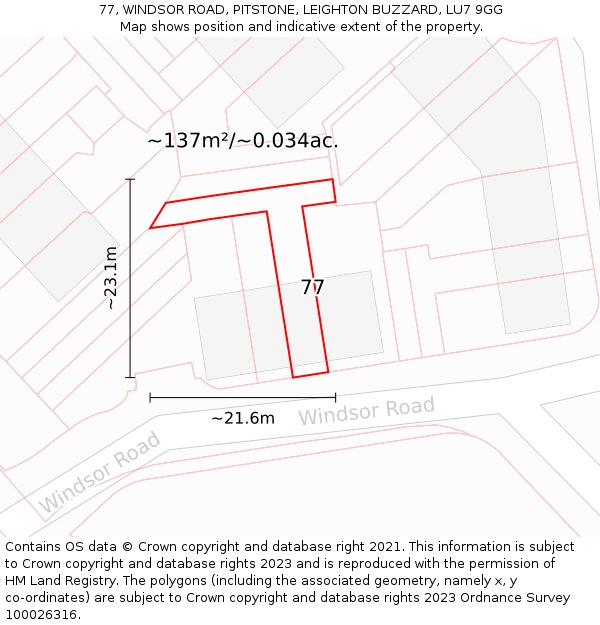 77, WINDSOR ROAD, PITSTONE, LEIGHTON BUZZARD, LU7 9GG: Plot and title map