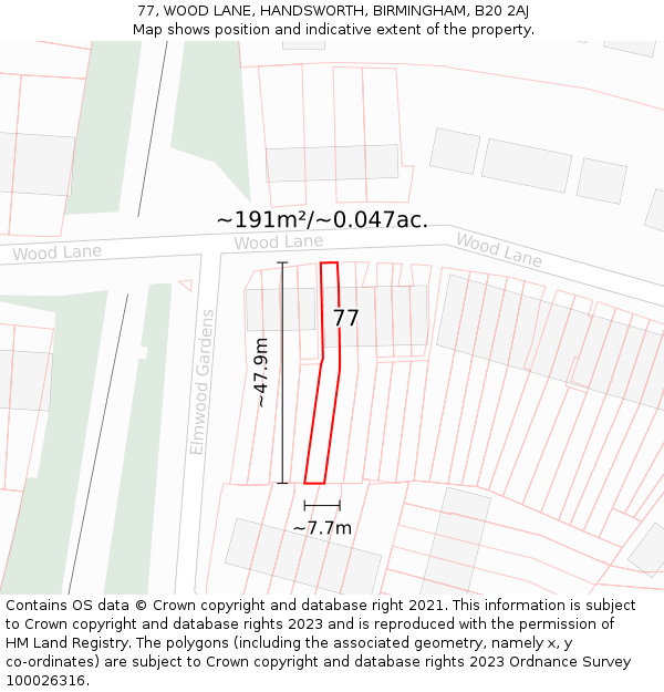 77, WOOD LANE, HANDSWORTH, BIRMINGHAM, B20 2AJ: Plot and title map