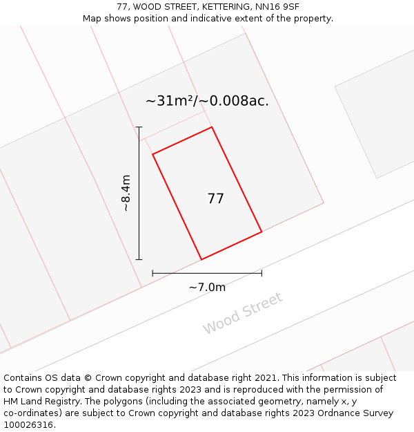 77, WOOD STREET, KETTERING, NN16 9SF: Plot and title map