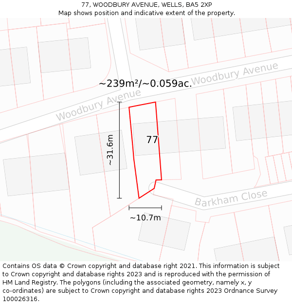 77, WOODBURY AVENUE, WELLS, BA5 2XP: Plot and title map