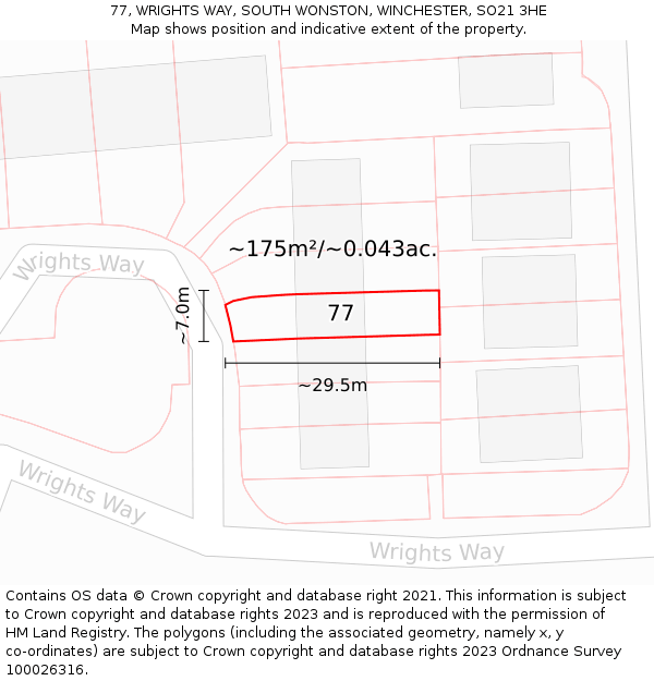 77, WRIGHTS WAY, SOUTH WONSTON, WINCHESTER, SO21 3HE: Plot and title map