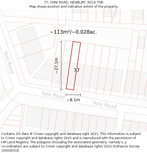 77, YORK ROAD, NEWBURY, RG14 7NR: Plot and title map