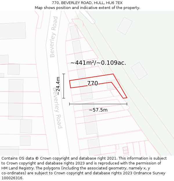 770, BEVERLEY ROAD, HULL, HU6 7EX: Plot and title map