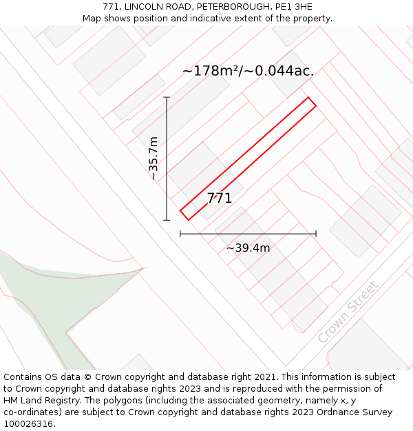 771, LINCOLN ROAD, PETERBOROUGH, PE1 3HE: Plot and title map