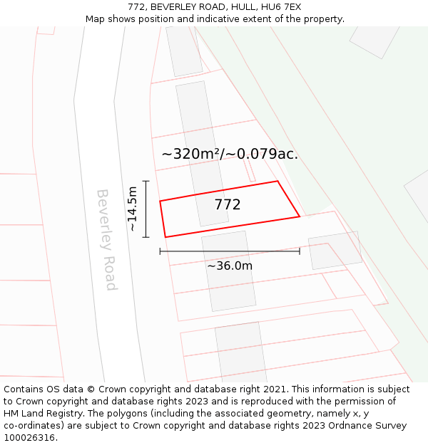 772, BEVERLEY ROAD, HULL, HU6 7EX: Plot and title map