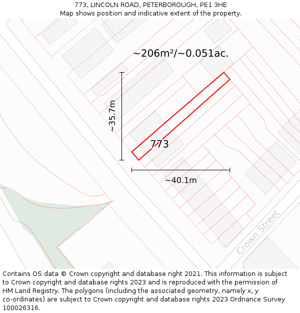 773, LINCOLN ROAD, PETERBOROUGH, PE1 3HE: Plot and title map