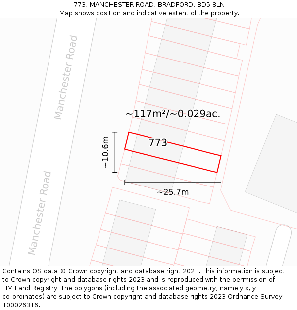 773, MANCHESTER ROAD, BRADFORD, BD5 8LN: Plot and title map