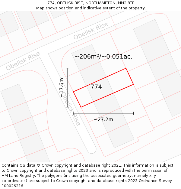 774, OBELISK RISE, NORTHAMPTON, NN2 8TP: Plot and title map