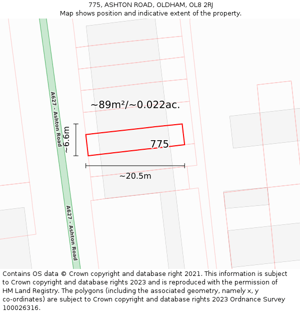 775, ASHTON ROAD, OLDHAM, OL8 2RJ: Plot and title map