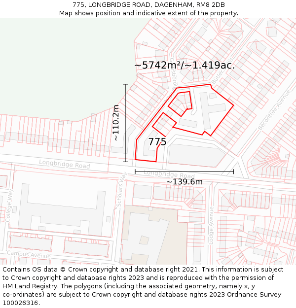 775, LONGBRIDGE ROAD, DAGENHAM, RM8 2DB: Plot and title map