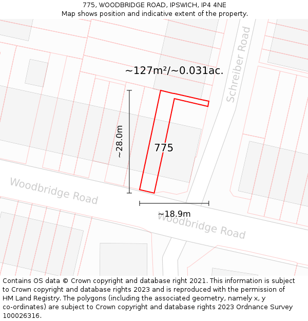 775, WOODBRIDGE ROAD, IPSWICH, IP4 4NE: Plot and title map