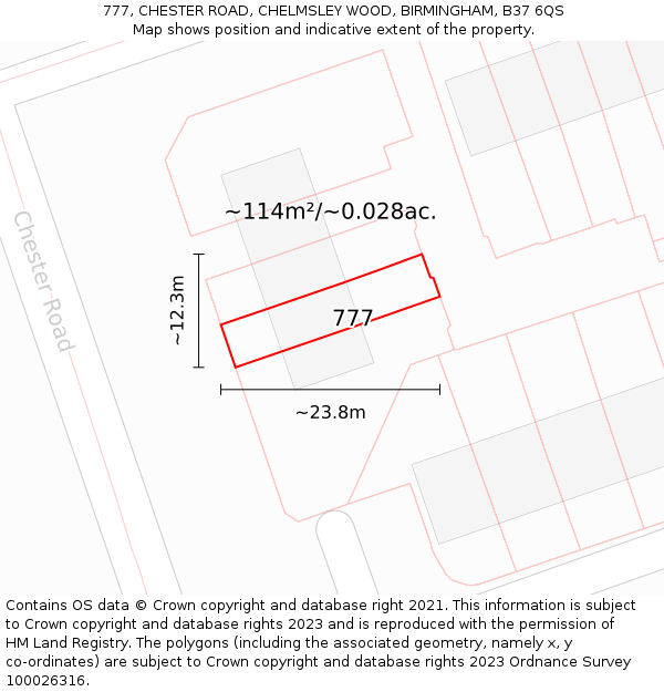 777, CHESTER ROAD, CHELMSLEY WOOD, BIRMINGHAM, B37 6QS: Plot and title map
