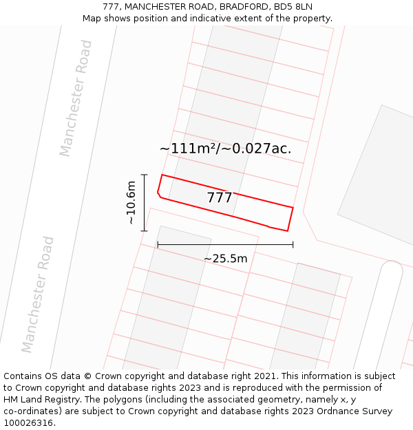 777, MANCHESTER ROAD, BRADFORD, BD5 8LN: Plot and title map