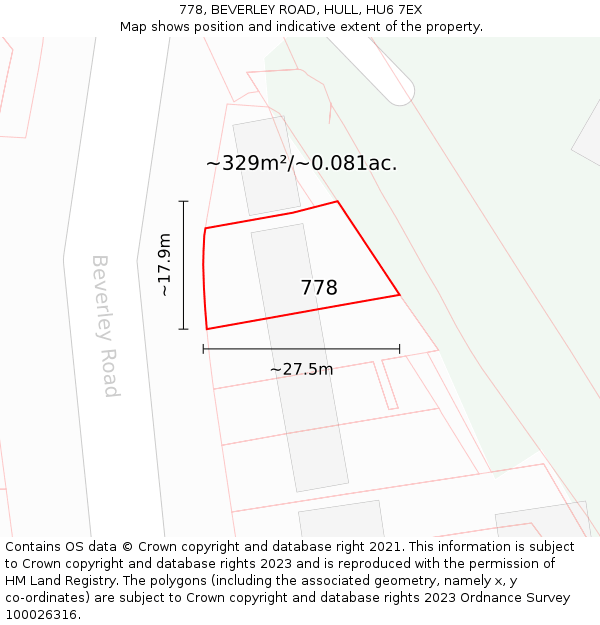 778, BEVERLEY ROAD, HULL, HU6 7EX: Plot and title map