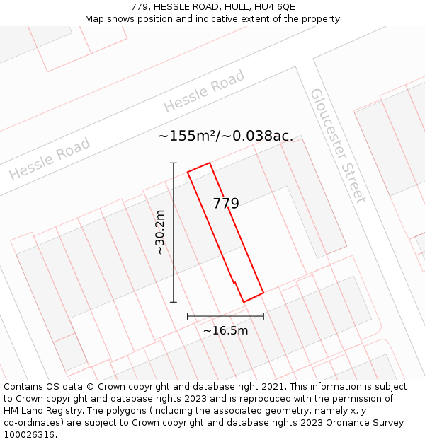 779, HESSLE ROAD, HULL, HU4 6QE: Plot and title map