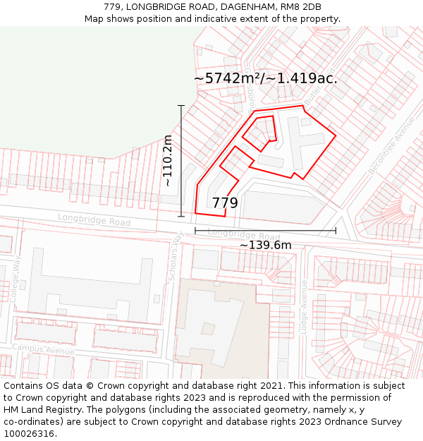 779, LONGBRIDGE ROAD, DAGENHAM, RM8 2DB: Plot and title map