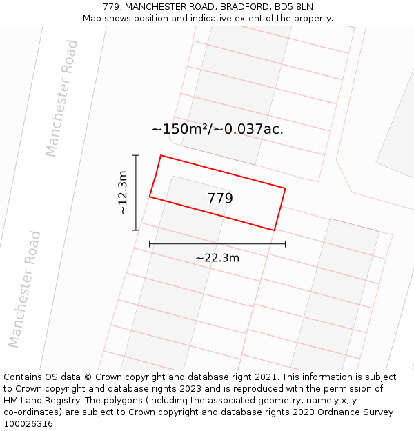 779, MANCHESTER ROAD, BRADFORD, BD5 8LN: Plot and title map