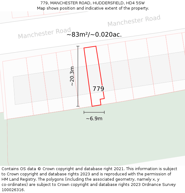 779, MANCHESTER ROAD, HUDDERSFIELD, HD4 5SW: Plot and title map