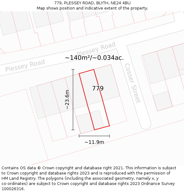 779, PLESSEY ROAD, BLYTH, NE24 4BU: Plot and title map