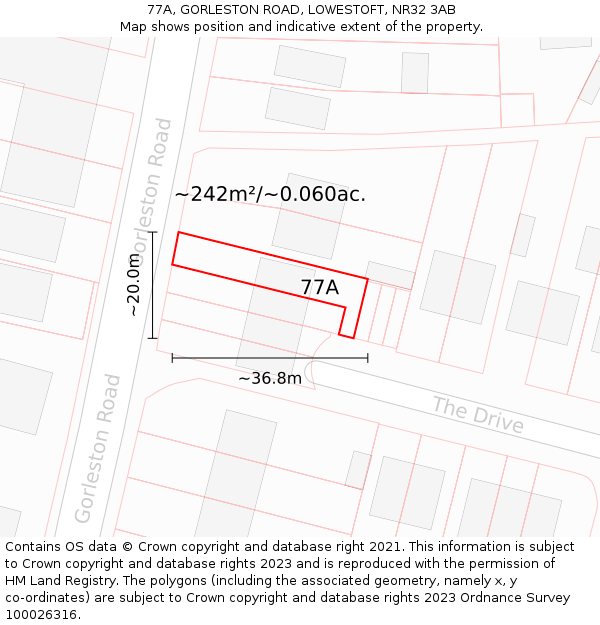 77A, GORLESTON ROAD, LOWESTOFT, NR32 3AB: Plot and title map