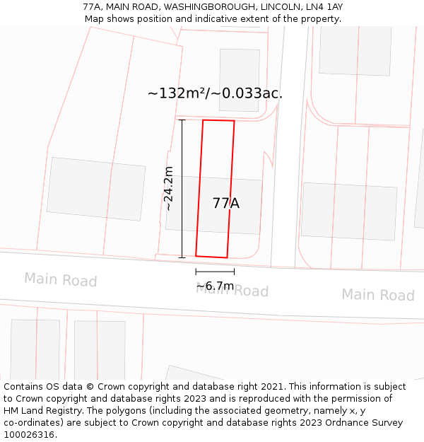 77A, MAIN ROAD, WASHINGBOROUGH, LINCOLN, LN4 1AY: Plot and title map