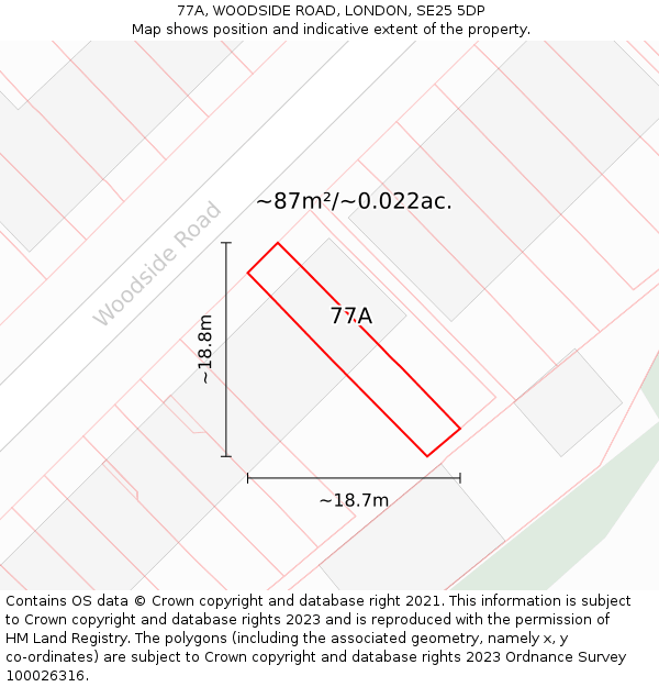 77A, WOODSIDE ROAD, LONDON, SE25 5DP: Plot and title map