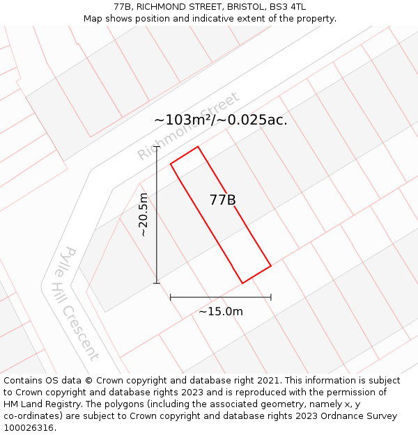 77B, RICHMOND STREET, BRISTOL, BS3 4TL: Plot and title map