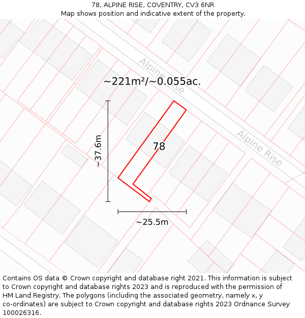 78, ALPINE RISE, COVENTRY, CV3 6NR: Plot and title map