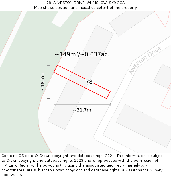 78, ALVESTON DRIVE, WILMSLOW, SK9 2GA: Plot and title map