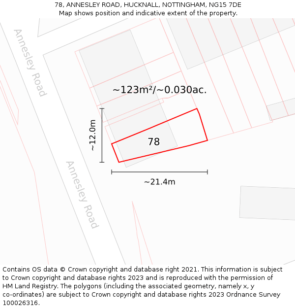 78, ANNESLEY ROAD, HUCKNALL, NOTTINGHAM, NG15 7DE: Plot and title map
