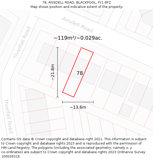 78, ANSDELL ROAD, BLACKPOOL, FY1 6PZ: Plot and title map