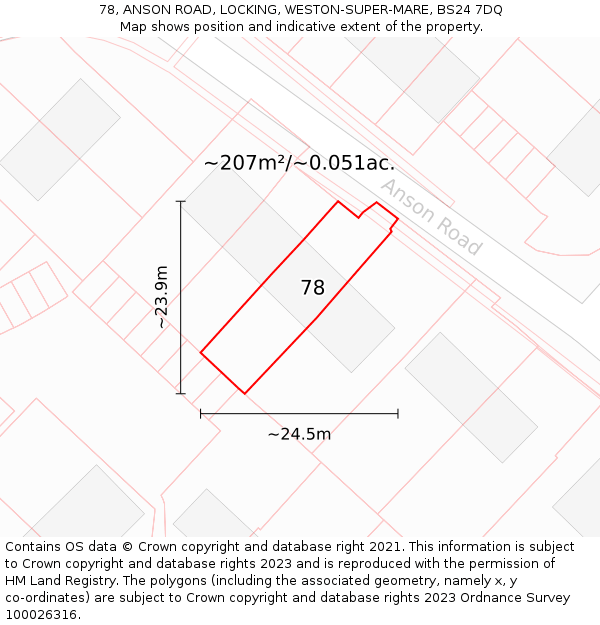 78, ANSON ROAD, LOCKING, WESTON-SUPER-MARE, BS24 7DQ: Plot and title map