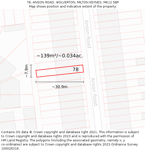 78, ANSON ROAD, WOLVERTON, MILTON KEYNES, MK12 5BP: Plot and title map
