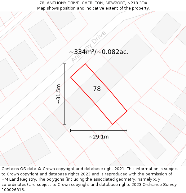 78, ANTHONY DRIVE, CAERLEON, NEWPORT, NP18 3DX: Plot and title map