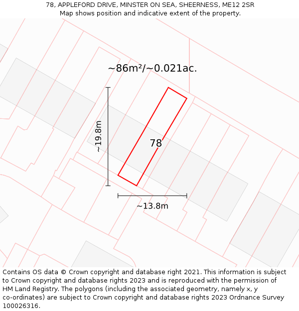 78, APPLEFORD DRIVE, MINSTER ON SEA, SHEERNESS, ME12 2SR: Plot and title map