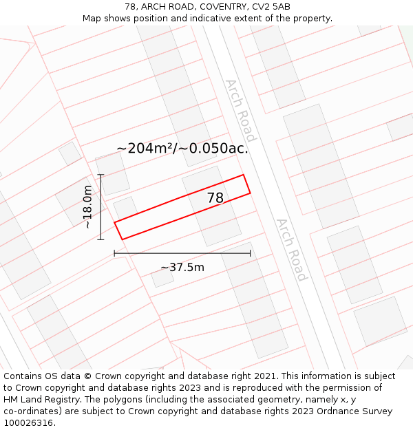 78, ARCH ROAD, COVENTRY, CV2 5AB: Plot and title map