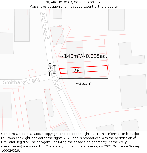 78, ARCTIC ROAD, COWES, PO31 7PF: Plot and title map