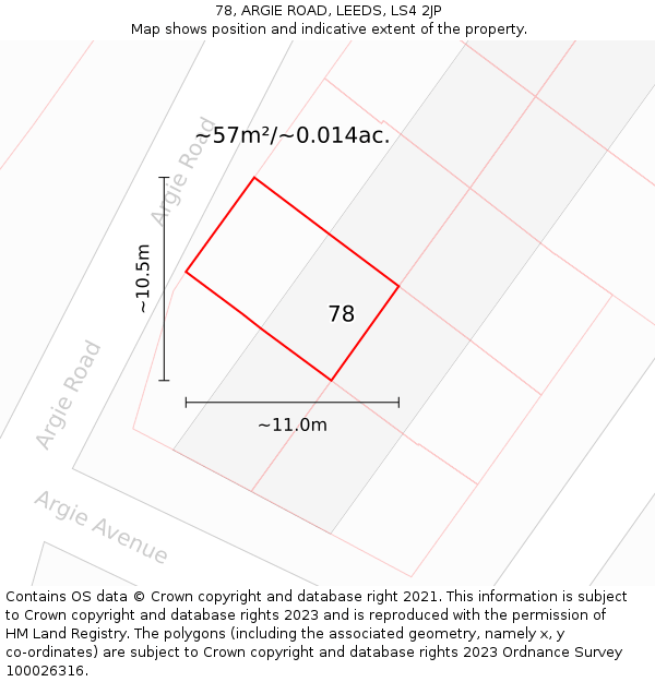 78, ARGIE ROAD, LEEDS, LS4 2JP: Plot and title map