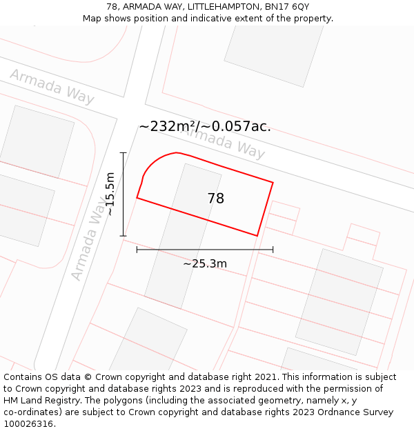78, ARMADA WAY, LITTLEHAMPTON, BN17 6QY: Plot and title map