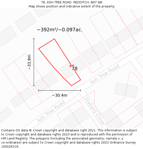 78, ASH TREE ROAD, REDDITCH, B97 6JR: Plot and title map