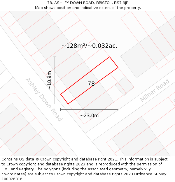 78, ASHLEY DOWN ROAD, BRISTOL, BS7 9JP: Plot and title map