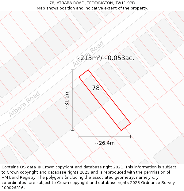 78, ATBARA ROAD, TEDDINGTON, TW11 9PD: Plot and title map